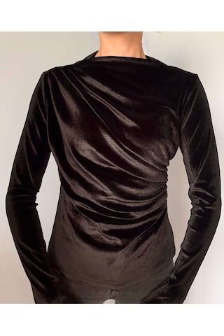 Ali Butik Siyah Balıkçı Yaka Kadife Bluz Siyah