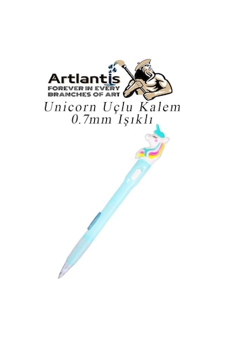 Işıklı Unicorn Uçlu Kalem Seti Mavi 0.7 Mm 1 Paket Unicorn Başlıklı Versatil Kalem Süslü Silikonlu Hediyelik Kalem