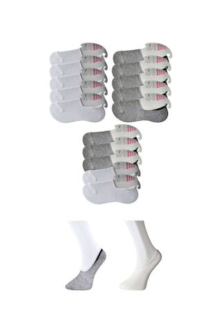 Royaleks Gri ve Beyaz Kadın Babet Çorap 15 çift RYL-KBT15007 Çok Renkli