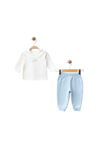 3 Lü Organik Bebek Kapüşonlu Eşofman Takımı-16188 Mavi