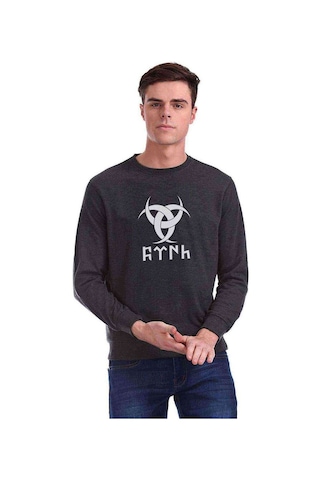 Göktürk Türk Teşkilatı Mahsusa Baskılı Füme Erkek Örme Sweatshirt