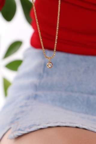 Kadın Göz Taşlı Zincir Kolye Çelik