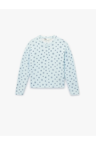 Koton Bisiklet Yaka Rahat Kalıp Uzun Kollu Desenli Viskon Pijama Üstü Mavi Desenli 6wlk40033mk Mavi Desenli