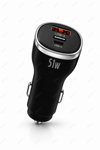 Nivego 51w Pd 6a Araç İçi Hızlı Şarj Cihazı Usb-c + Usb-a Çift Çıkışlı Type-c Ve İphone Uyumlu Oto Çakmaklık Şarj Adaptörü