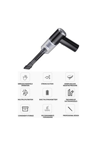 Besthome1 6000pa Süktionlu 120w Kablosuz Taşınabilir Led Işıklı Şarjlı Siyah El Tipi Süpürge, Ev-araç-ofis Temizliği Uygun