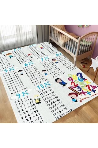 Çocuk Bebek Halısı Çarpım Tablosu Eğitici Oyun Halısı Gri Halı Yıkanabilir Kaymaz Taban Gri
