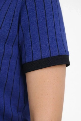 Valensdesign Polo Yaka Çizgili Tişört Kısa Kol Düğmeli Yazlık T-shirt - Saks Mavisi