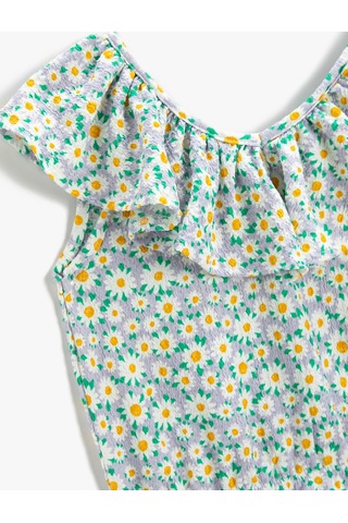 Çiçekli Kız Çocuk Crop Yeşil