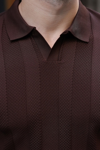Madmext Kahverengi Regular Fit Polo Yaka Triko Erkek Kazak E7509
