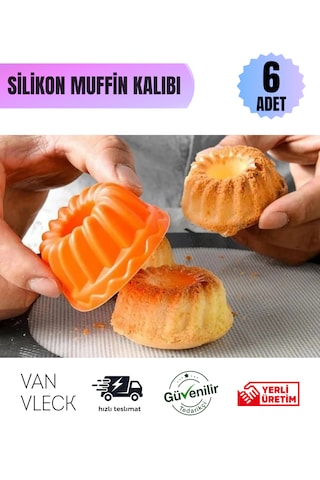 6'lı Silikon Muffin Kek Kalıbı Küçük Boy,Yapışmaz,Esnek,Yıkanabilir