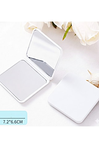 Ayn-100 Mini Katlanabilir Portatif Ayna- Taşınabilir Makyaj Aynası - Cep/çanta Aynası Beyaz