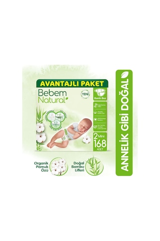 Bebem Natural Bebek Bezi 2 Beden Mini Avantajlı Paket 168 Adet