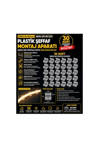 30 Adet Neon Led Tutucu Klips 1 Vidalı Duvar Aparatı,bağlantı Montaj Aparatı,kroşe,plastik Şeffaf Montaj Aparatı