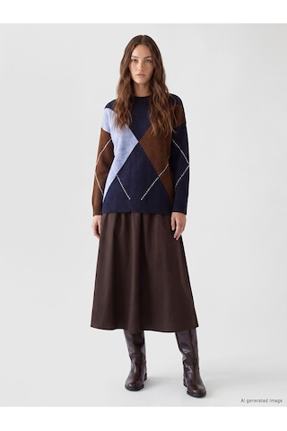 Lcw Modest Lacivert Baklava Desenli Kadın Triko Tunik