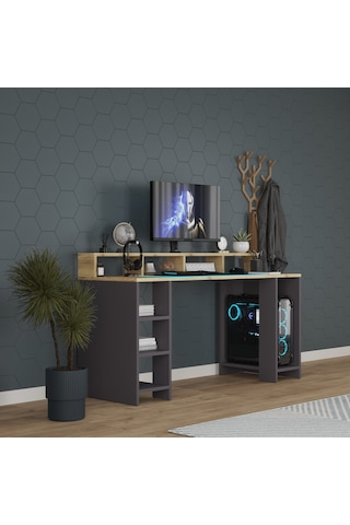 Oyuncu Masası/bilgisayar Masası / Çalışma Masası / %100 Mdf Antrasit - Lefkas Meşe