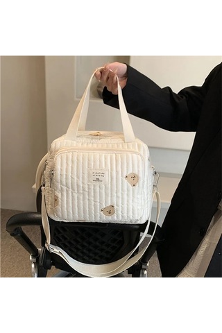 Jialan Bebek Bezi Çantası Değiştirme Çantası Sevimli Ayı Nakış Beyaz