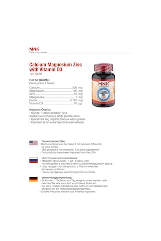 Mnk Calcium Magnesium Zinc With Vitamin D3 120 Tablet