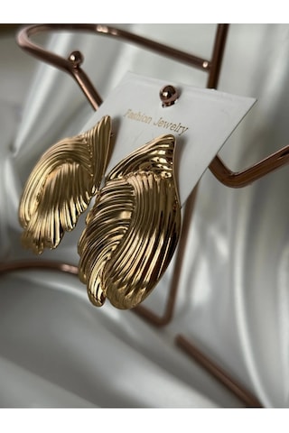 İstiridye Plaka Gold Küpe Altın