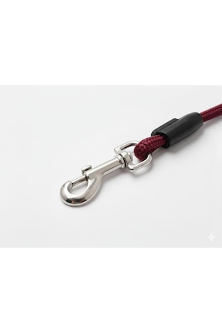 130 Cm Sabit İp Köpek Gezdirme Kayışı Dayanıklı Halat Tasma, Metal Klipsli Bordo
