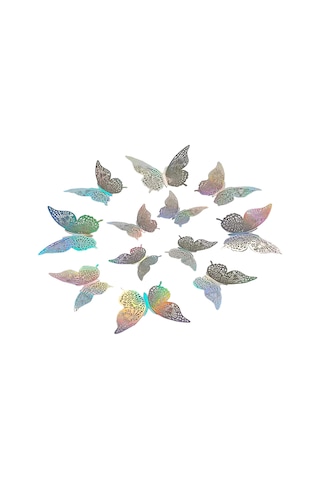 Reedark 3d Lazer Kelebek Duvar Çıkartmaları - 12 Adet Renkli Ve Dekoratif Sticker Seti Diğer