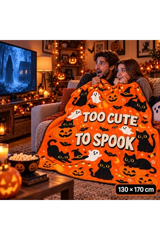 Halloween Too Cute To Spook %100 Polar Tv Battaniyesi 130x170cm Büyük Boy Çok Renkli