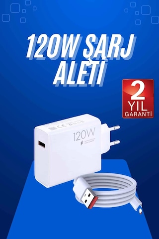120 Watt Turbo Hızlı Şarj Aleti Seti Hızlı Şarj Adaptörü Beyaz