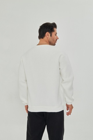Pxm Dtf Digital Baskılı 3 Iplik Şardonlu Oversize Düz Desen Sweatshirt Beyaz Kırık Beyaz Kırık Beyaz