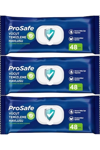 Prosafe Hasta Vücut Temizleme Islak Mendil Havlu 48 Yaprak Xl 3 Lü Set Plastik Kapak 3'lü Set