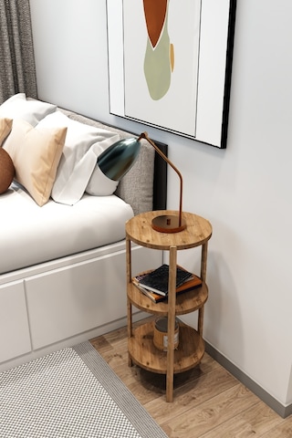Atlantik Çam 3 Raflı Yuvarlak Tasarım Yan Sehpa - Modern Sunum Standı Ahşap