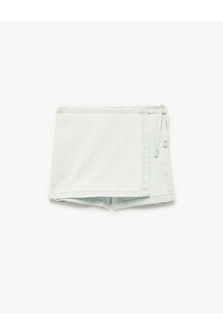 Koton Normal Bel Bağlama Detaylı Pamuklu Denim Şort Etek Lıght Indıgo 6smg40023ad Açık Mavi