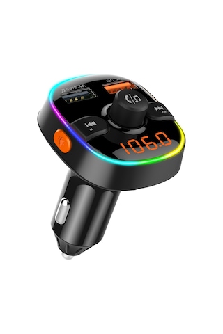 Bc52 Qc3.0 Hızlı Şarj Araba Renkli Atmosfer Işık Bluetooth Mp3 Çalar Fm Verici