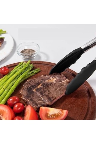 Tr Siyah Silikon Uçlu Mutfak Maşası - 23 Cm, Asma Kilit Sistemli Paslanmaz Çelik Sap, Kolay Kavrama, Mangal, Salata, Diğer