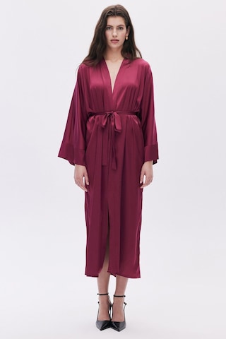 Frappant Bordo Uzun Saten Sabahlık / Kimono Bordo