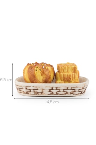 Porsima Mıo-038-1 Kuru Pasta Motifli 2li Standlı Tuzluk Biberlik Seti Çok Renkli