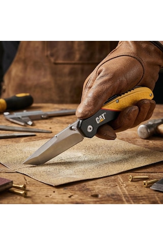 Cat Da980047 Kemer Askı Kancalı Katlanabilir 18cm Paslanmaz Çelik Kamp Çakısı Sarı - Siyah
