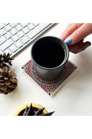 Cam Bardak Altlığı Modern Şahmeran 4'lü Takım Beyaz