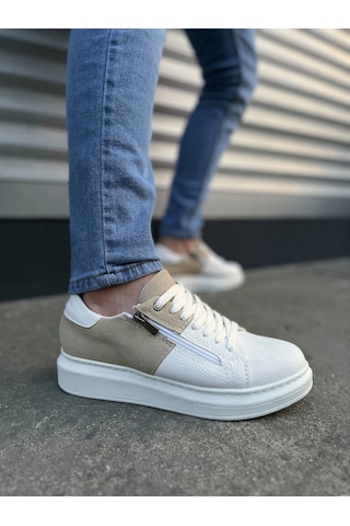 Mevese Roirraw Bağcıklı Ve Fermuarlı Süet Erkek Günlük Sneaker Ayakkabı - Beyaz Krem Krem - Beyaz