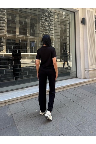 WeShaya Siyah Polyester Keten Polo Yaka Takım Siyah