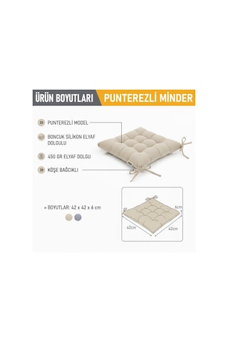 Sandalye Minderi, Punterez Puntolu Silikon Elyaf Dolgulu, Bağcıklı Mutfak Yemek Sandalyeleri İçin Oturma Minderi Ofi Çok Renkli