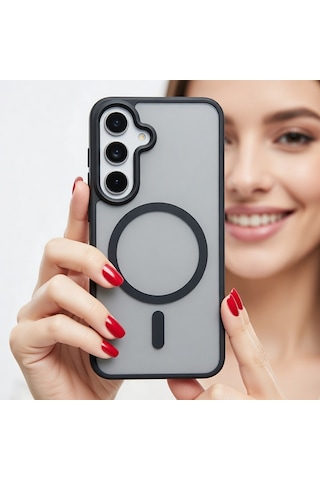Samsung Uyumlu Galaxy S26 Plus Kılıf Kablosuz Şarj Mat Arka Yüzey Sio Kapak Telefon Kılıfı Siyah