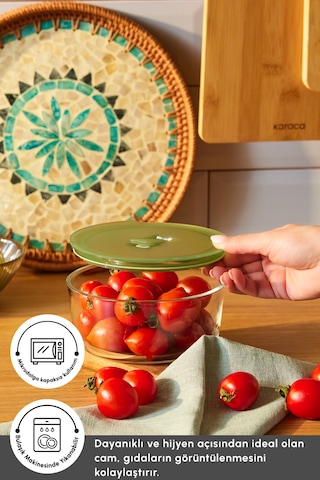 Karaca Green Yuvarlak Cam Saklama Kabı 850 Ml Yeşil