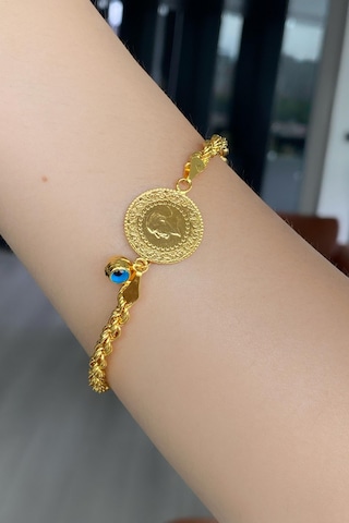 Zümrüt Sarraf 14 Ayar Nazar Boncuklu Çeyrek Altın Bileklik Sarı Altın