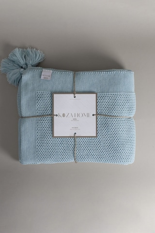 Miel Mavi Kenarı Ponponlu Tek Kişilik Battaniye 160x220 37121 Mavi