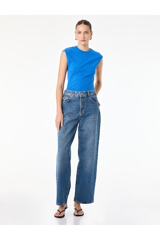 Koton Pamuklu Bisiklet Yaka Slim Fit Kolsuz Kobalt Mavi Tişört Mavi 6sak50050pk