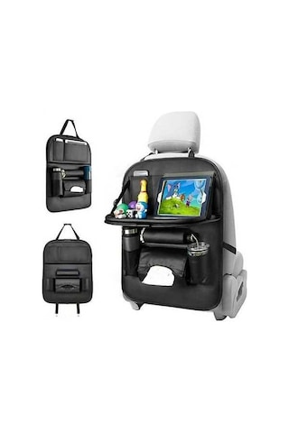 Novahub Katlanabilir Araç Koltuğu Depolama Çantası - Pu Deri, İpad Tutucu, Bardaklık, 3.3kg Taşıma Kapasitesi - Uzun Yol İçin Mükemmel