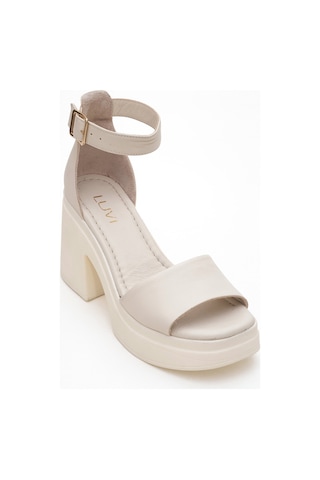 Luvishoes Luvi Shoes Margot Ekru Cilt Hakiki Deri Kadın Platform Topuklu Sandalet Ekru