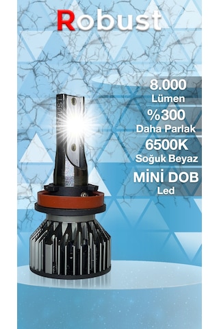 Robust H11 Led Xenon Far Ampulü Yeni Nesil Mini 8.000 Lümen