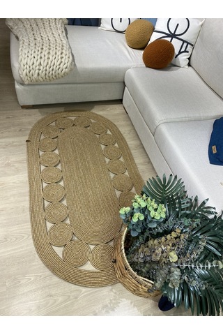 Cookie Jüt Hasırlı El Örgüsü Kilim Bej