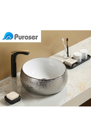 Puroser Arova Gümüş Tezgah Üstü Çanak Lavabo