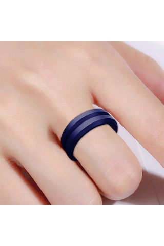 Sir053 V Shaped Grooved Edge Silicone Ring Outdoor Sports Couple Ring No.10 Dark Blue Çok Renkli